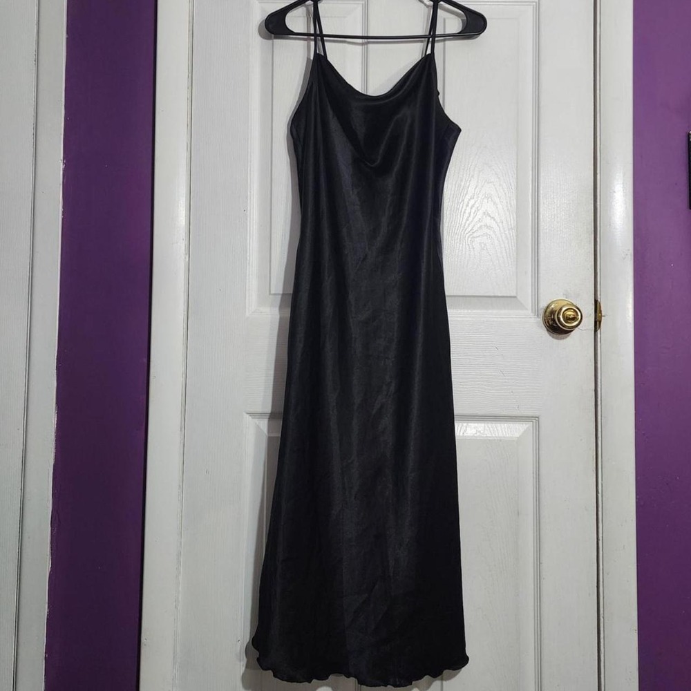 Black Satin Long Slip Dress